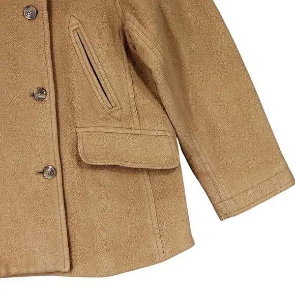 J Crew Pea Coat sz M Women Camel Beige Wool‎ Lined Double Breasted Pockets READ - Picture 10 of 14